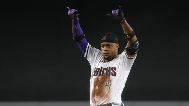 Diamondbacks star Ketel Marte celebrates a walk-off hit in Game 3 of the NLCS vs. the Phillies.